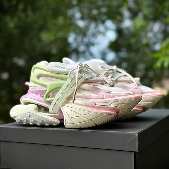 Balmain Pink/Green/Purple Nylon Casual Sneakers - Picture 5 of 8